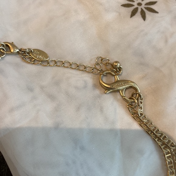 Lia Sophia gold tone necklace with teal blue beads and leather accents. - Picture 3 of 5